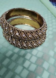 2 Golden Jumkas And Bangles New
