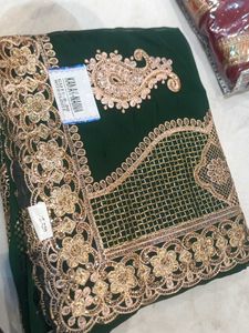 Elegant Green Embroidered Saree
