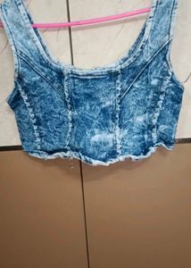 Denim Zip-Up Crop Top