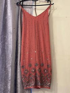 Coral beaded slip dress