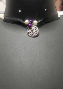 Ribbon Choker Necklace With Wire Wrapped Pendant