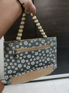 Floral Print Beaded Handle Bag