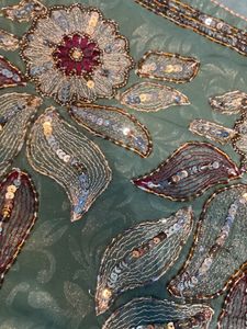 greem saree for party heavy embroidery work