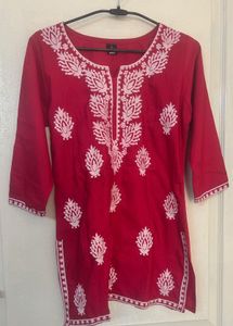 Red Embroidered Kurta