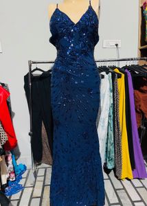 Navy Sequin Evening Gown