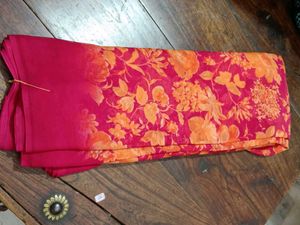 Pink &amp; Orange Floral Saree