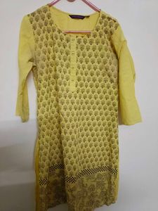 Yellow Cotton Kurta Knee Length