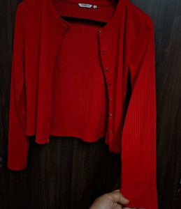 Cherry Ribbed Button-Up Cardigan Top🍒