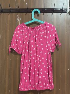 Printed Pink Top With Sleeve Tie-ups