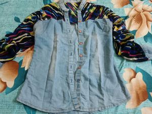 Stylish Denim &amp; Print Top. cash only