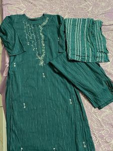 Embroidered Green Kurta Set