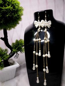 Korean Inspired Bow Pearl Earrings || Elegant