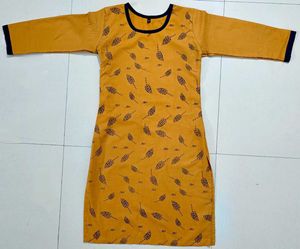 Combo of 2 Cotton Straight Kurties White &amp; Mustard