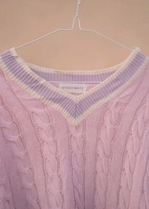 Pink Cropped V-Neck Sweater