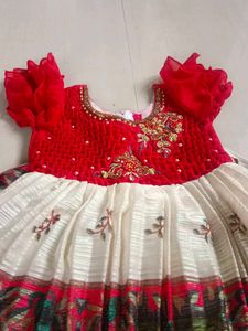 Red &amp; White Embroidered Dress