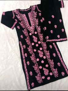 Lucknowi handwork Floral chicken kari Kurta