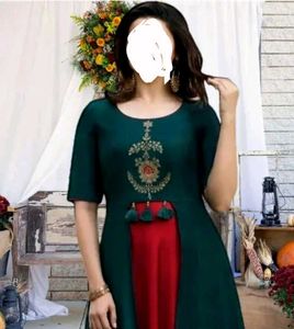 Red And Green A line Designer Kurti