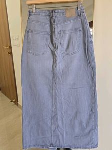 ZARA Denim Midi Skirt with Slit - Grey