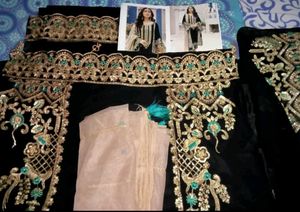 Semi Stitched Pakistani Suit Black Embroidered
