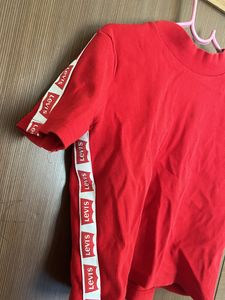Red Top With Levis Strip At The Sides Turtle Neck