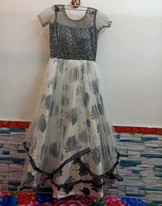 Two-Tone Dress with Sequin Bodice and Floral Skirt