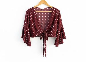Polka Dot Tie-Front Crop Top
