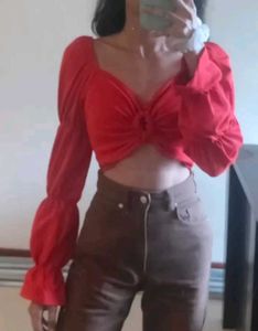 Red Tie Front Crop Top