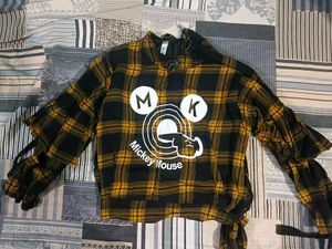 Stylish Yellow And Black Check Print Top