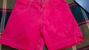 Bright Pink Girls' Cotton Shorts – Stylish & Comfy