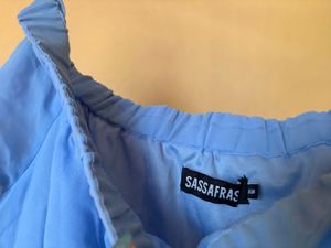 SASSAFRAS Blue Accordian Pleats Off-Shoulder Dress