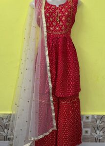Red Embroidered Sharara Suit Set