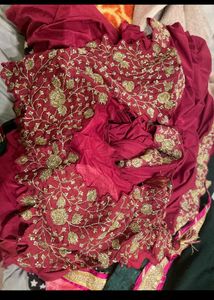 Elegant Maroon Embellished Saree