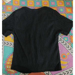 Black Button-Up Ruched Top
