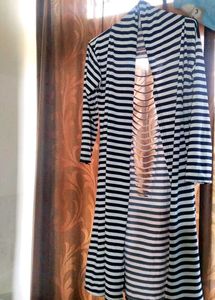 Branded Striped Open Front Shrug