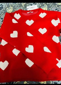 Red Heart Print Pullover Sweater