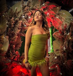 Green Feather Mini Dress