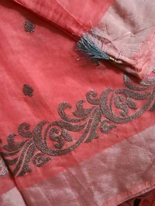 Attractive Pink Silver Embroiderey Saree