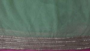 Pista Green Net Duppata With Golden Boarder