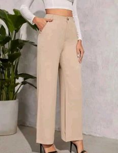 Beige Wide Leg Trousers