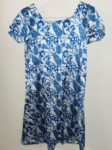 Blue Satin Floral Mini Dress
