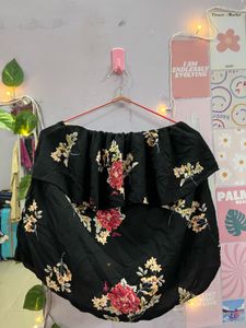 Black Floral Off Shoulder Top
