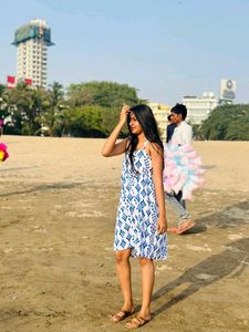 Blue & White Print Mini Dress
