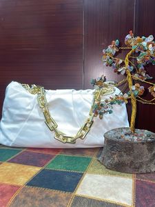 White Ruched Chain Bag