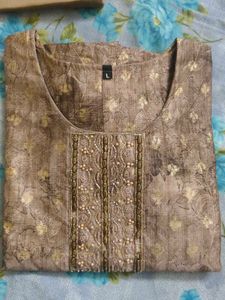 Elegant Golden Brown Printed Kurta Set