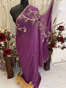 Elegant Purple Embroidered Saree