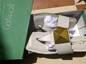 Off White And golden Catwalk Flats
