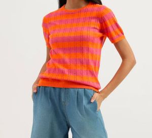 Lovely Round Neck Striped Knitted Top.