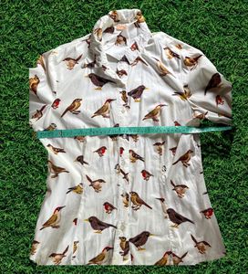Bird Print Button-Down Shirt
