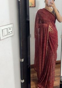 Red & Gold Print Saree