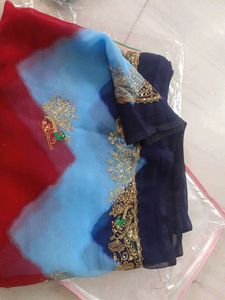 Tie-Dye Saree with Gold Embroidery